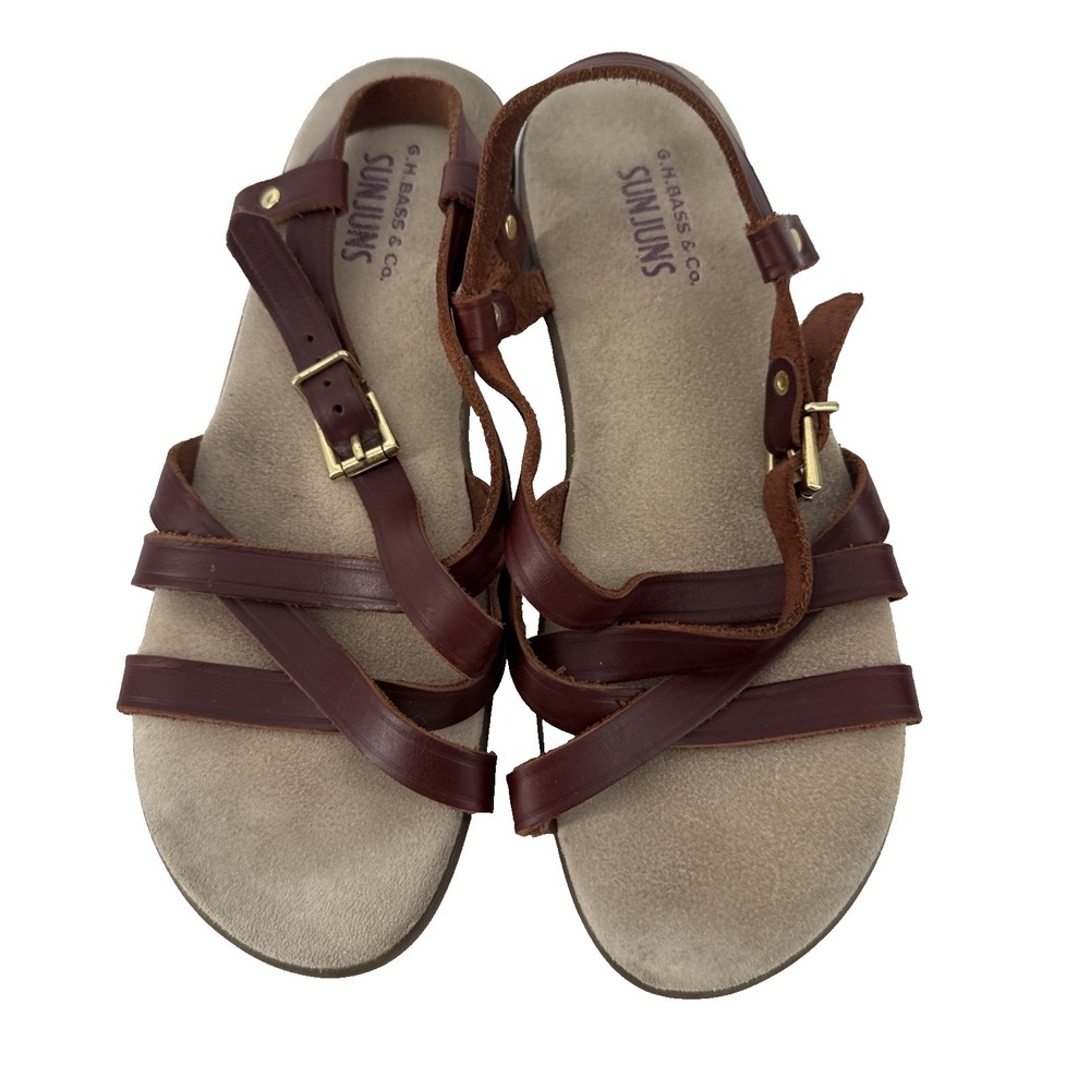G.H. Bass Sunjuns Margie Sandals Women 8W Brown Leather Strappy Comfort Wide